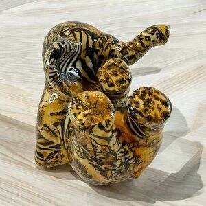 La Vie Animal Print Collage Sitting Baby Elephant Figurine Ceramic